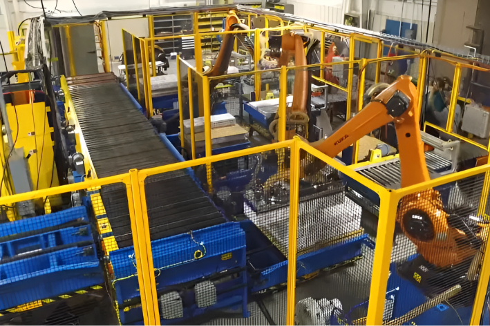  Three Lane Outfeed Robot Box Palletizing Line
